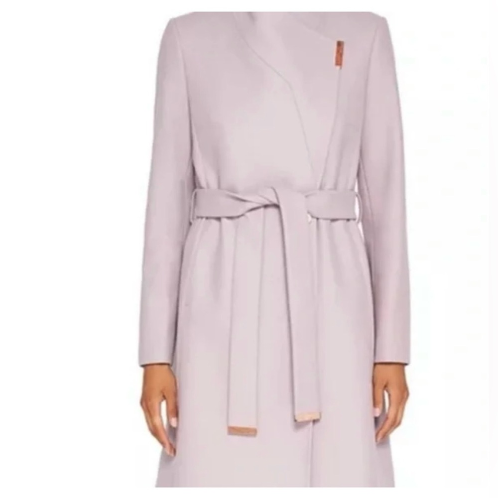 Ted Baker Mid Length Wool Blend Wrap Coat size 4 lavender colour
